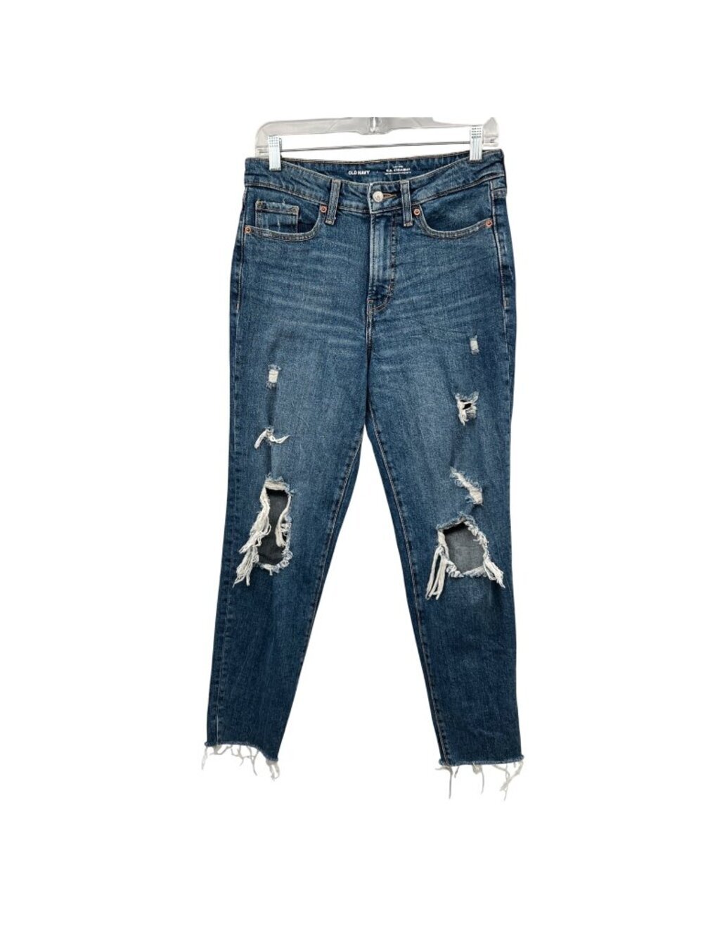 Old Navy Womens OG Straight Leg Jeans Distressed Blue High Rise Size 4